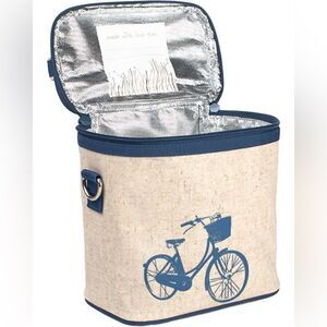SoYoung Blue Raw Linen Eco-Friendly Travel Bicycle Bag Small Cooler Lunch Box